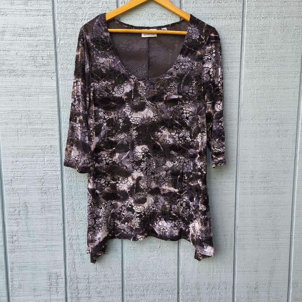 Y2K Avenue Asymmetrical Velvet Burnout Tunic Purple Black sz 14/16 Whimsygoth
